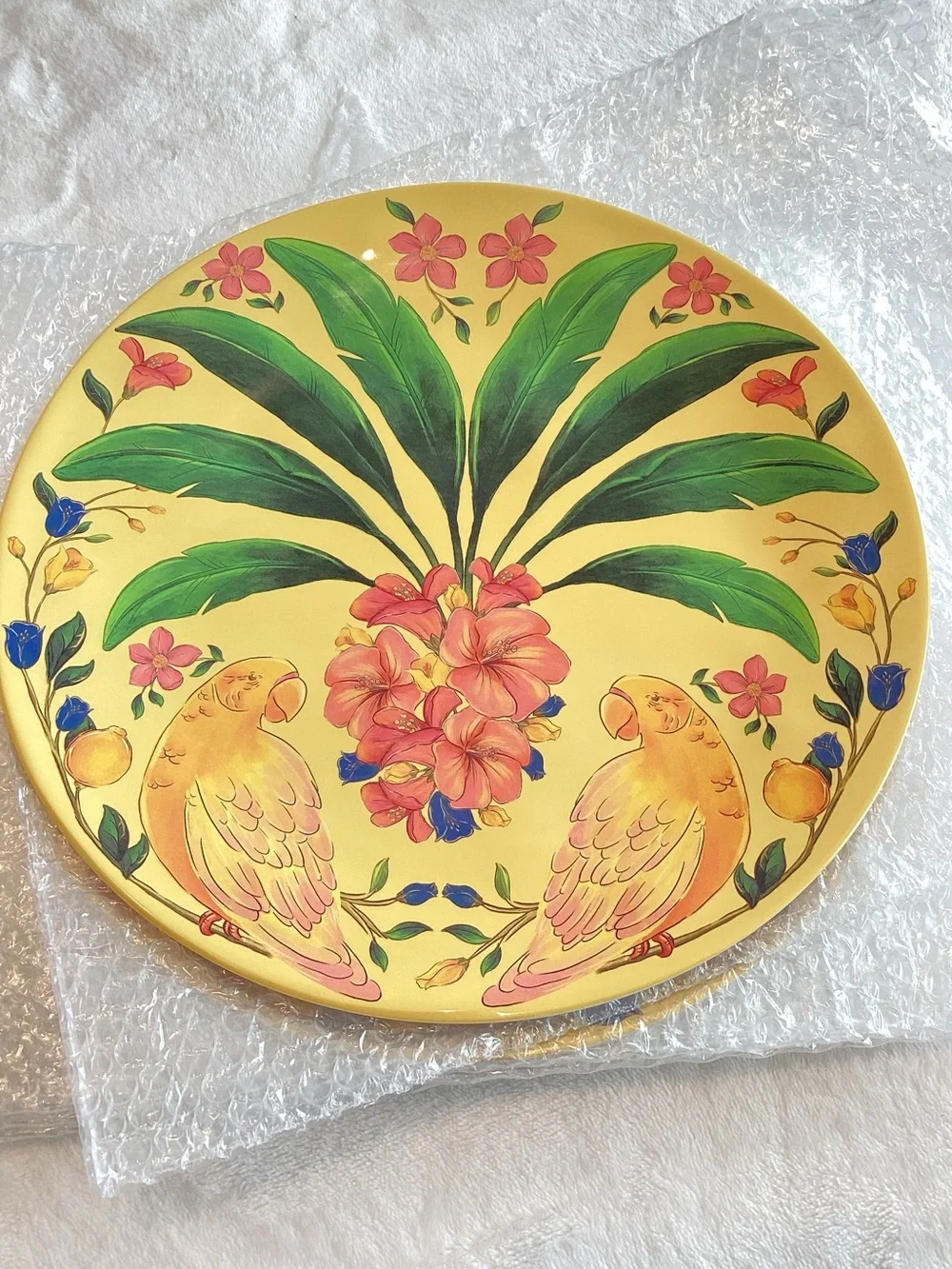 🌴 Anthropologie Melamine Dinner Plates Tropical Birds 10.75” FARM Rio Set of 4